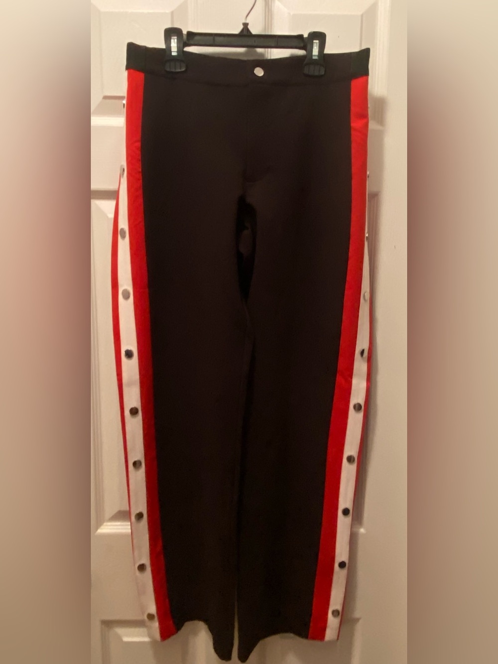 Central Park West Black Tuxedo Dress Pants Red White Stripe Stud Detail S